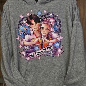 UPCYCLED HOOD. Athletic Works Gray Hoodie with Colorful Pink Purple Blue Graphic